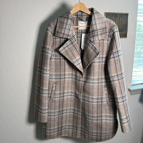 Women's Belle & Bloom Brown, Black, Blue Plaid Snap Front Coat Size L NEW - Picture 8 of 10